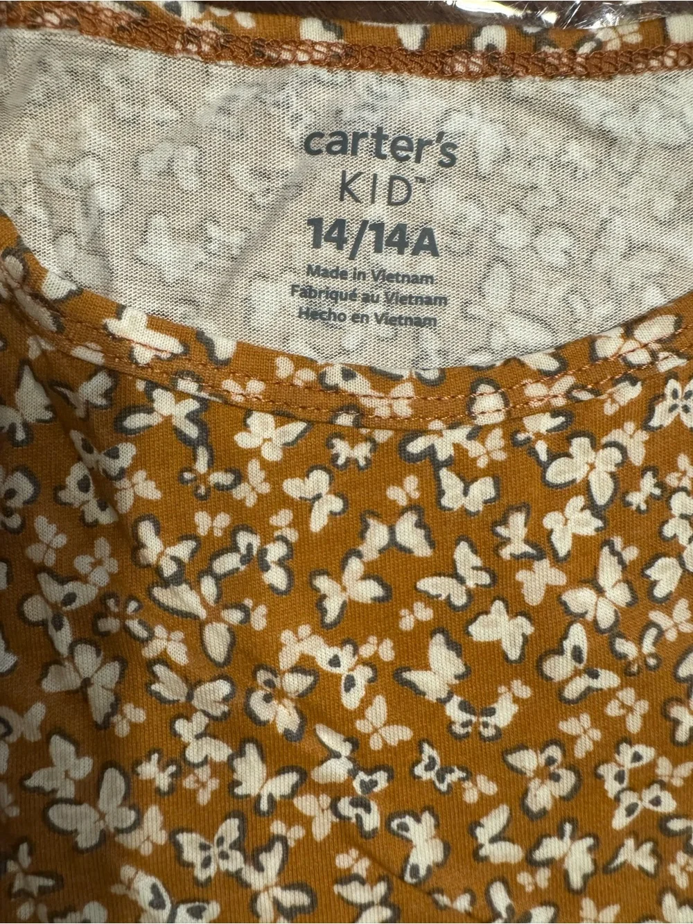 Carter's NWT Girls Cotton Brown Butterfly’s Long Sleeve Casual Dress Sz 14